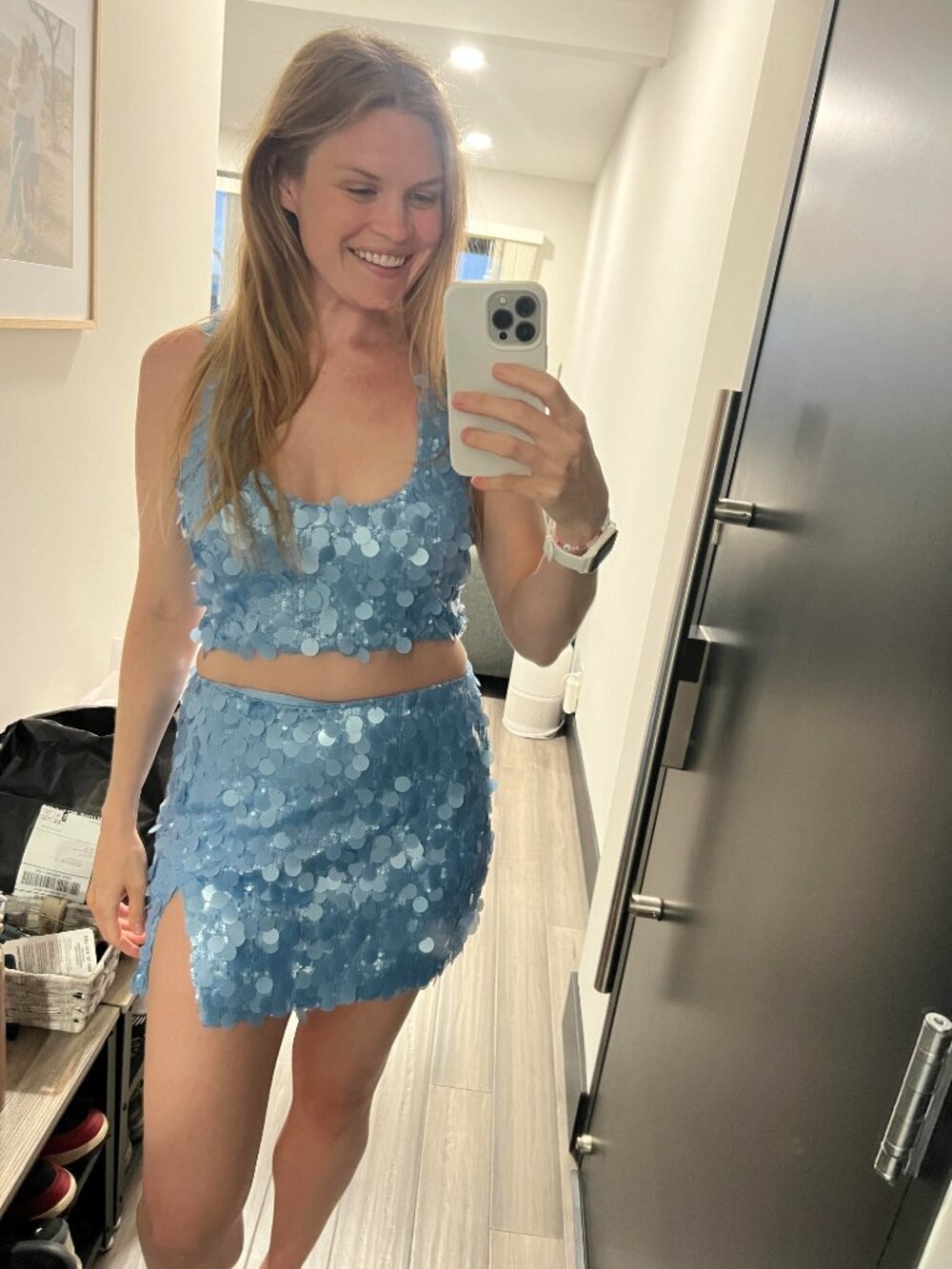 Meshki Maude Transparent Sequin Racer Crop Top & Sequin Mini Skirt - Picture 3 of 3